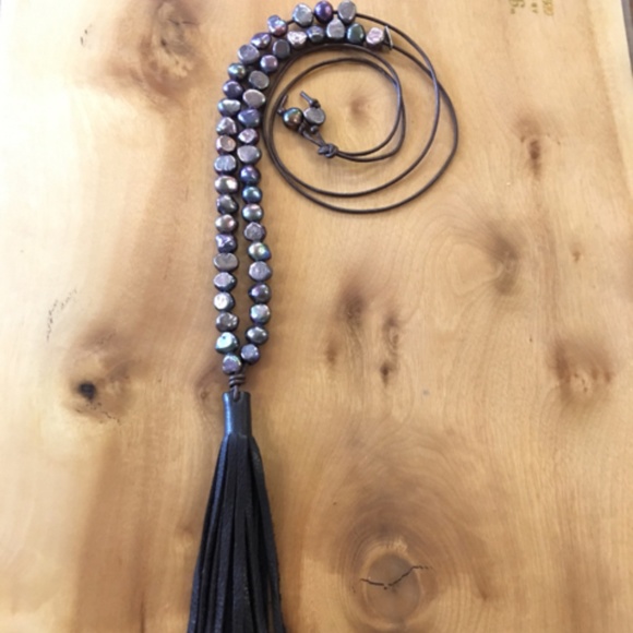 NEW be hippy x CLP Pearl & Leather Tassel Necklace - Picture 1 of 5